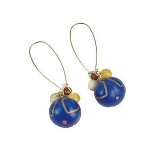 Handcrafted Boho Blue Wood Beaded Dangle Earrings